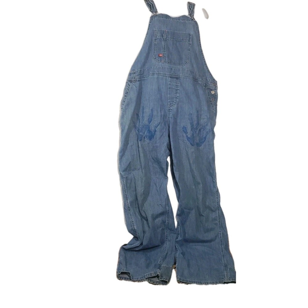 Dickies Size XL Thrashed Unisex Blue Med Wash Jean Denim Bib Overalls Handprint